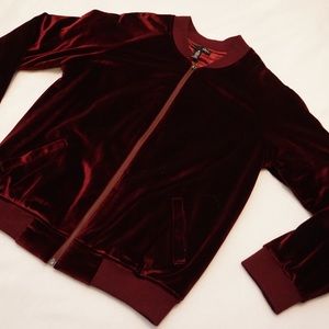 Aqua Burgundy Velvet Bomber Jacket S